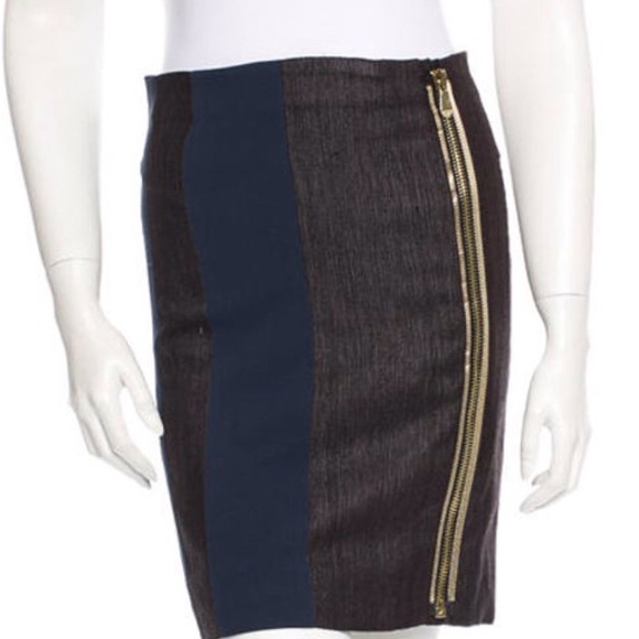 Balenciaga Dresses & Skirts - Balenciaga Blue & Dark Grey Mini Skirt w/Bold Front Zip